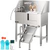 VEVOR Pet Grooming Tub, Stainless Steel Dog Wash Station Pet Washing Station 34" Dog Washing Station Water-Resistant Grooming Tub for Dogs with Remova