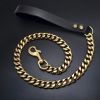 Plated Golden Dogs Leash with Collar Suit Cuban Link Chain Stainless Steel Pet Dog Safety Leash with PU Leather Handle for Dog Lead