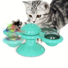 New Windmill Cat Toys Cute Rotating Interactive Cat Toy - Indoor Windmill Cat Toy With Suction Cup Catnip & Jagged Teeth Middle Ball, Smart Kitten Rot (Color: Blue)